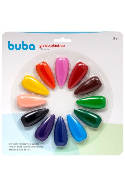 Giz de Plástico 12 Cores - Buba
